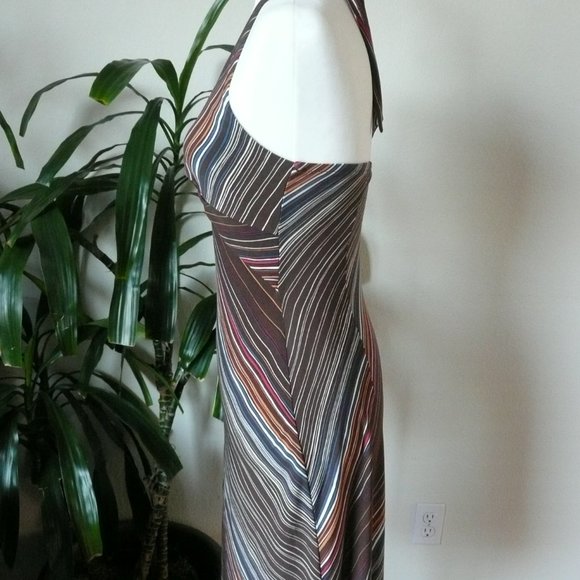 BCBG Maxazria Brown Stripe Halter Dress - Sz S - Picture 3 of 10